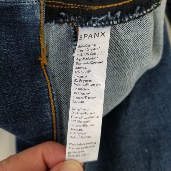 Spanx Distressed Ankle Skinny Denim Jegging Medium Wash Frayed Hem Size 2X - Picture 8 of 12